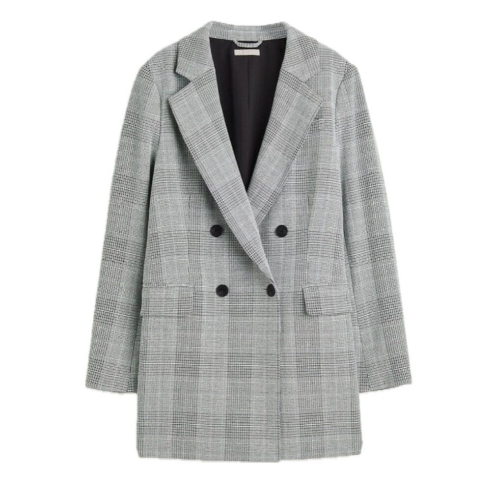 H&M Checked Pattern Double-Breasted Midi-Length B… - image 1